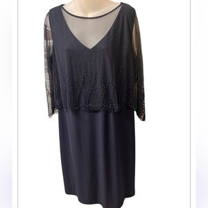 VTG Stenay women’s 2 piece silk beaded sheath midi dress and sheer duster sz 18